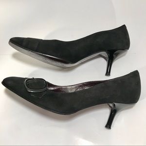 Via Spiga Italy black suede kitten heel, sq. toe/ buckle hee…